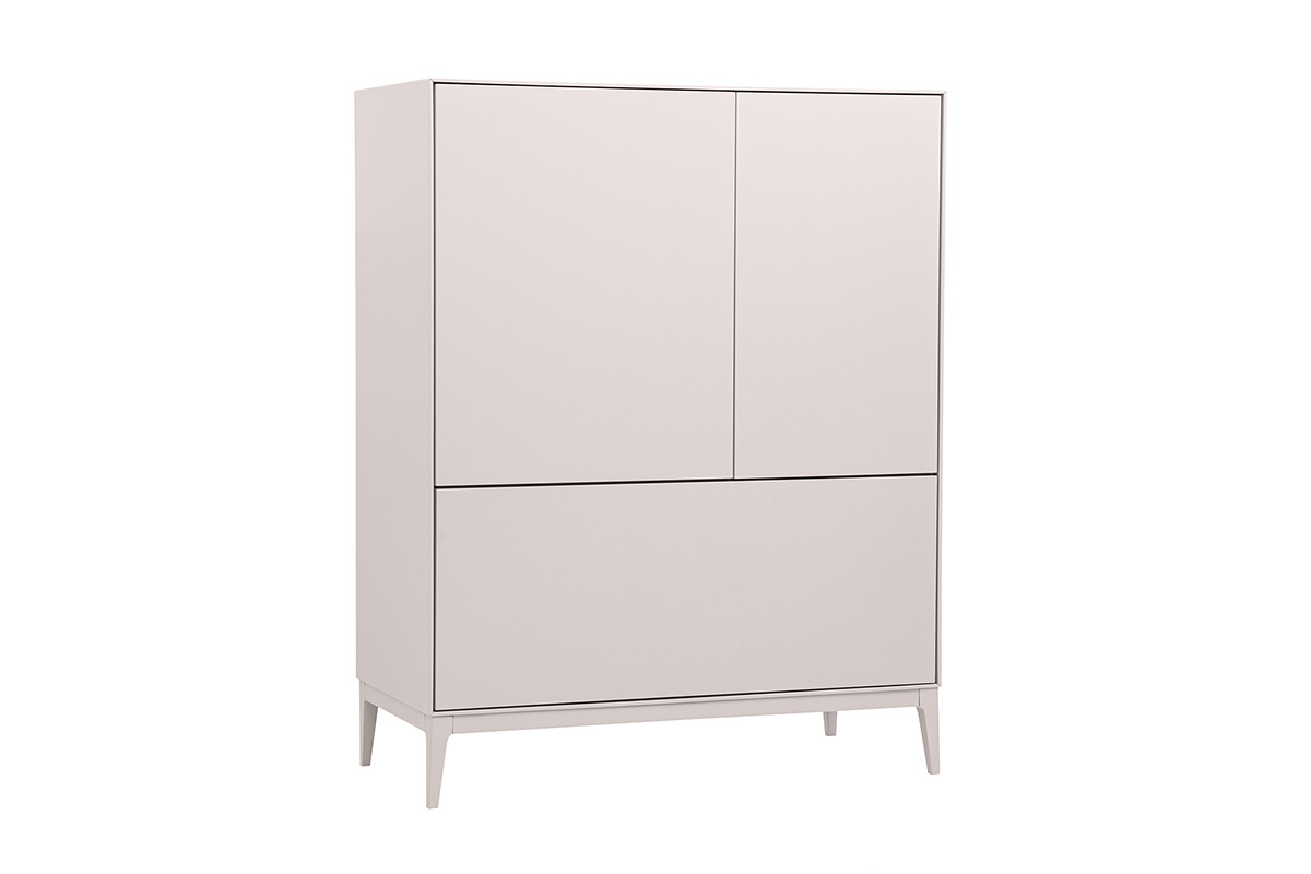 Beiges matt lackiertes Highboard mit 2 T�ren und 1 Schublade, 3/4-Ansicht