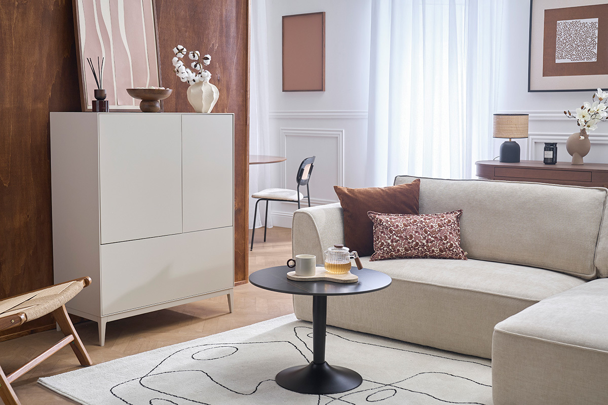 Buffet hoch beige 2 T�ren 1 Schublade L90 cm GRAY