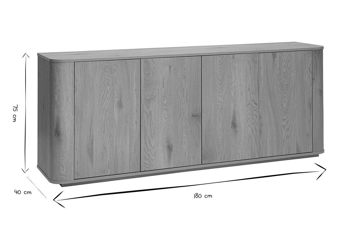 Abmessungen der Anrichte NEGAN in Schwarzwei�: L180 x B40 x H75 cm