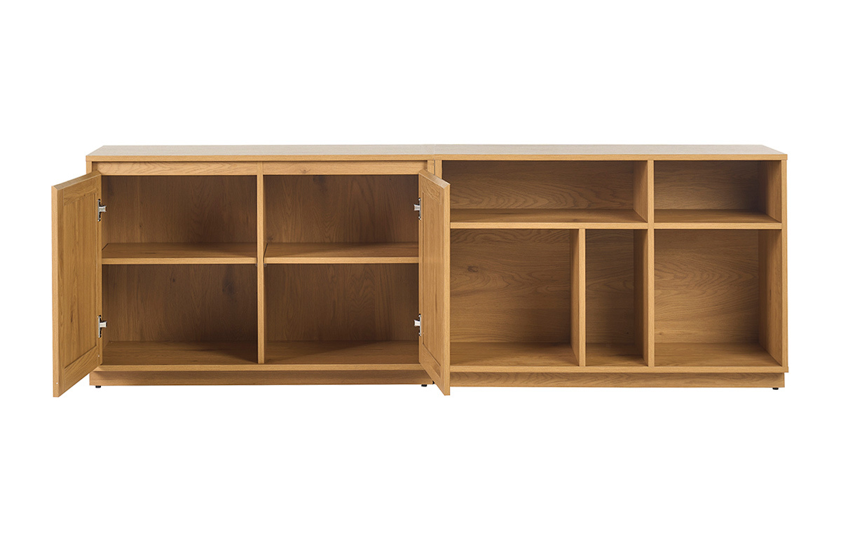 SEVILLE Buffet aus hellem Eichenholz, 2 offene T�ren, 5 sichtbare F�cher, Frontansicht.