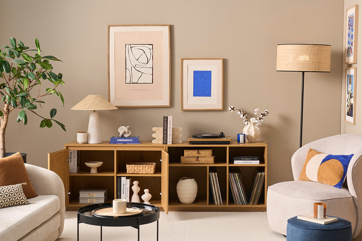 Buffet in heller Eichenholzfertigung mit Rattan-Geflecht 2 T�ren L192 cm SEVILLE