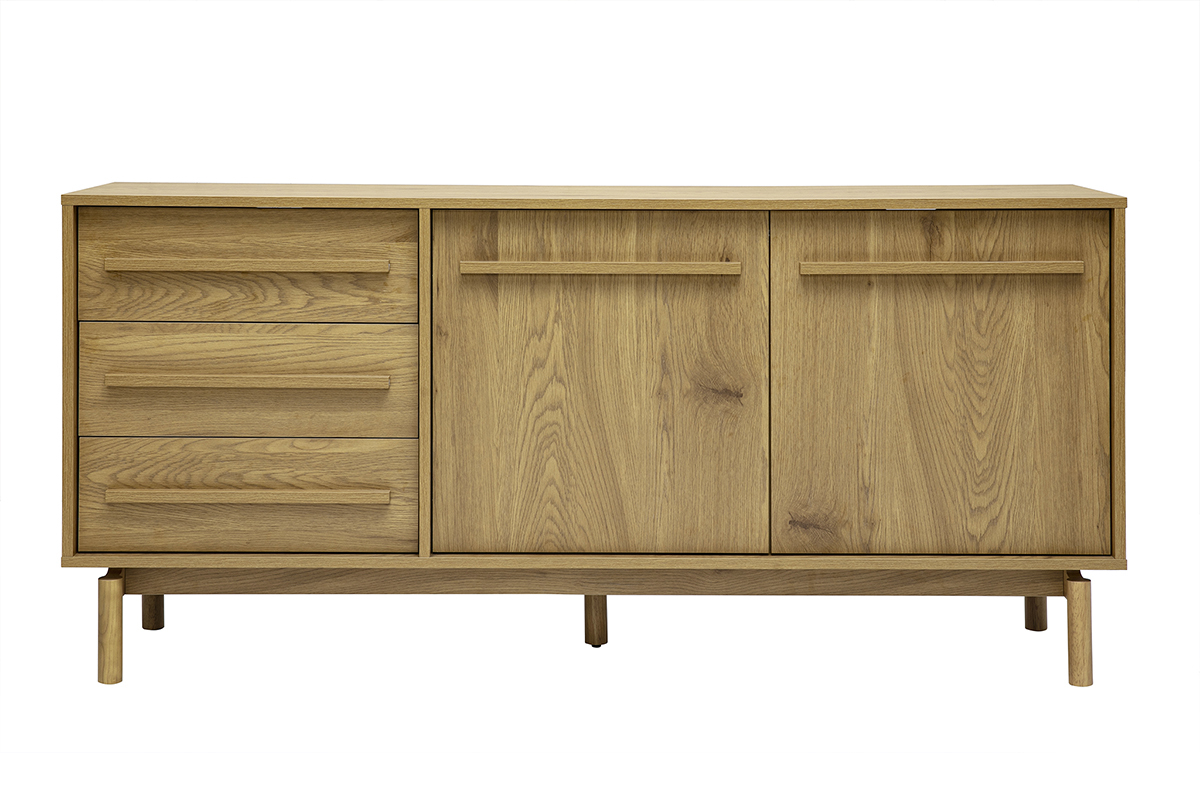 Sideboard aus hellem Holz in Eichenoptik, 2 T�ren und 3 Schubladen, Vorderansicht