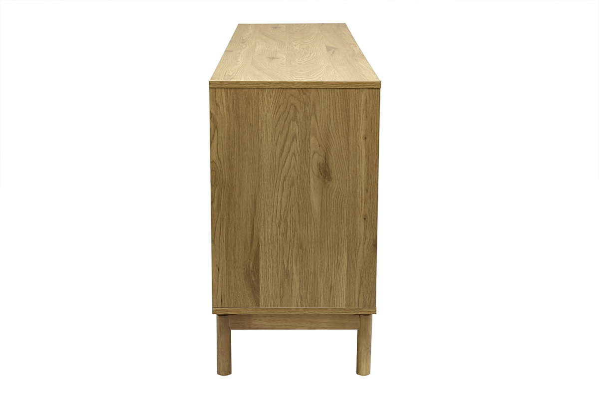 Seitenansicht eines Sideboards aus Eichenholz, 2 T�ren und 3 Schubladen, helle Ausf�hrung, Ma�e L160 cm.