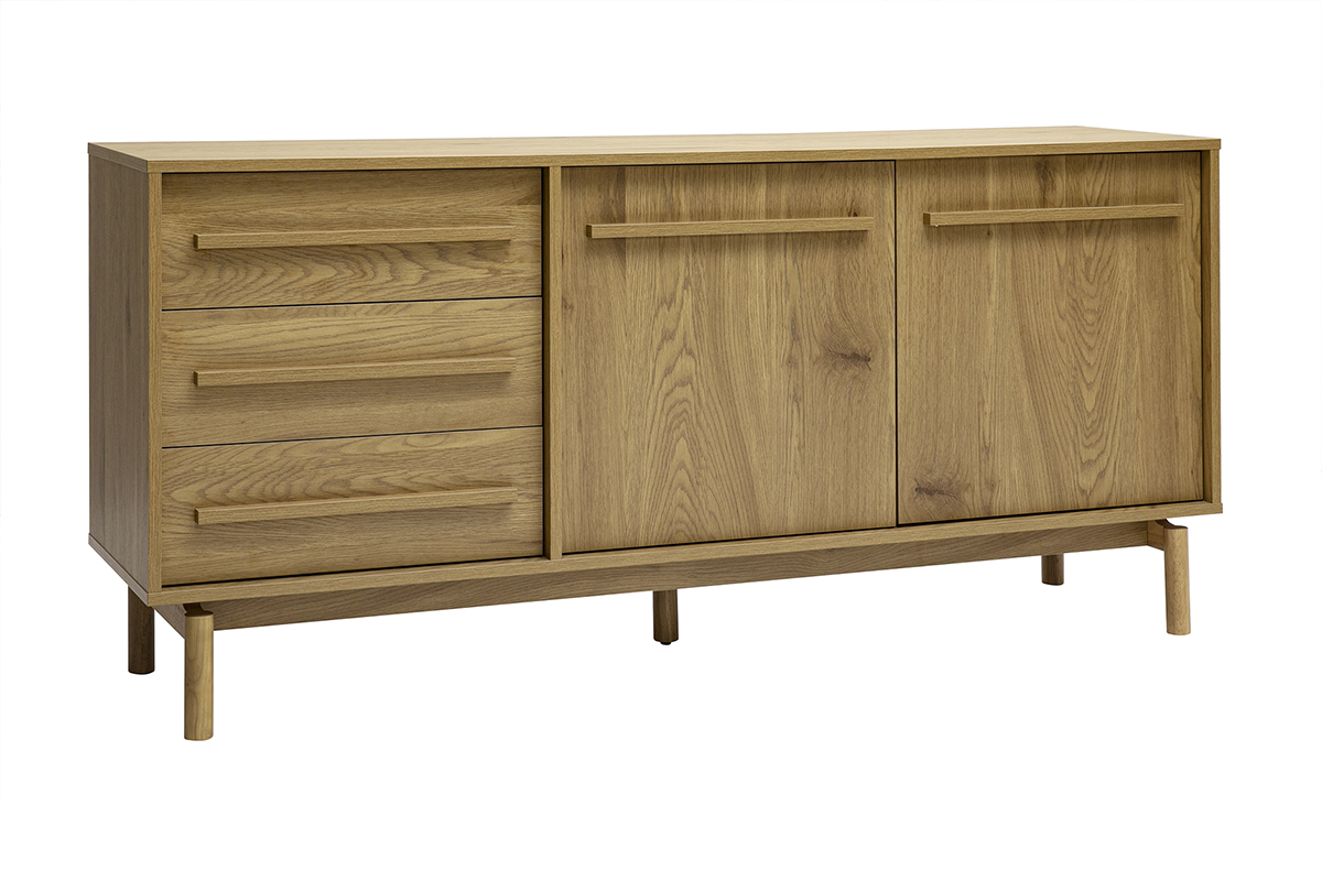 Sideboard aus Eichenholz mit 2 T�ren und 3 Schubladen, 3/4-Ansicht.