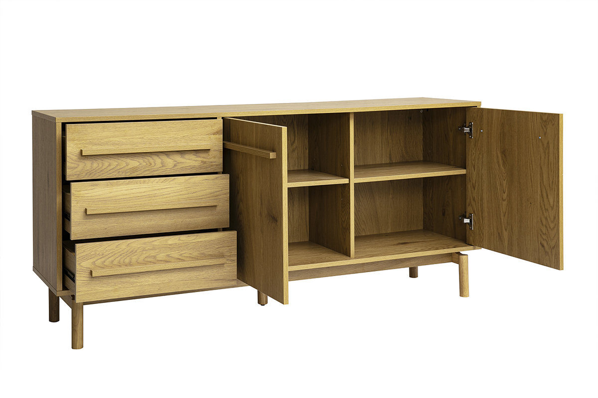 Buffet aus Eichenholz mit 2 T�ren und 3 Schubladen, 3/4-Ansicht, L160 cm.