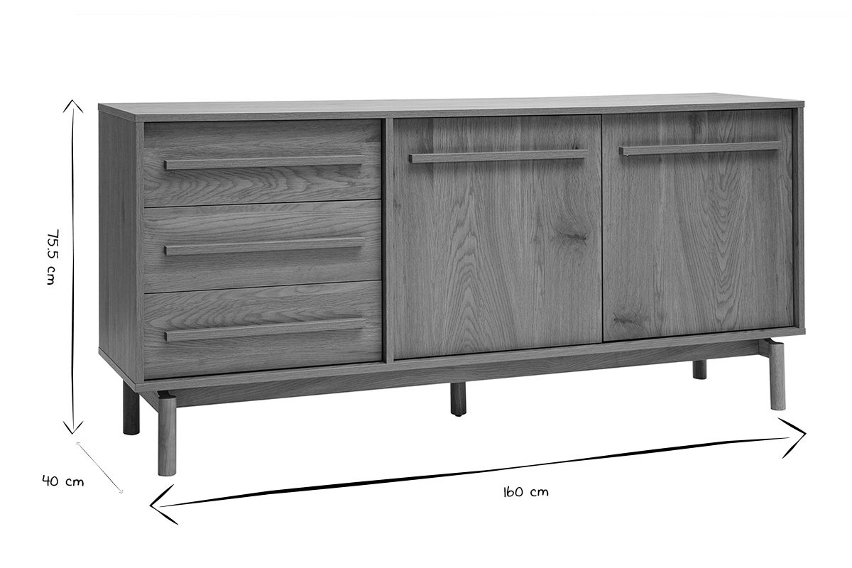 Schwarz-wei�es Sideboard mit den Ma�en: 160 cm lang, 75,5 cm hoch, 40 cm tief.