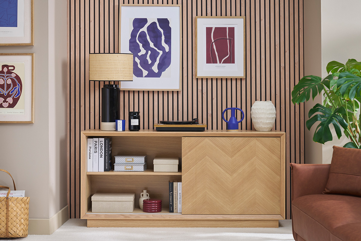 Buffet mit Fischgr�tmuster in hellem Eichenholz L160 cm ARROW