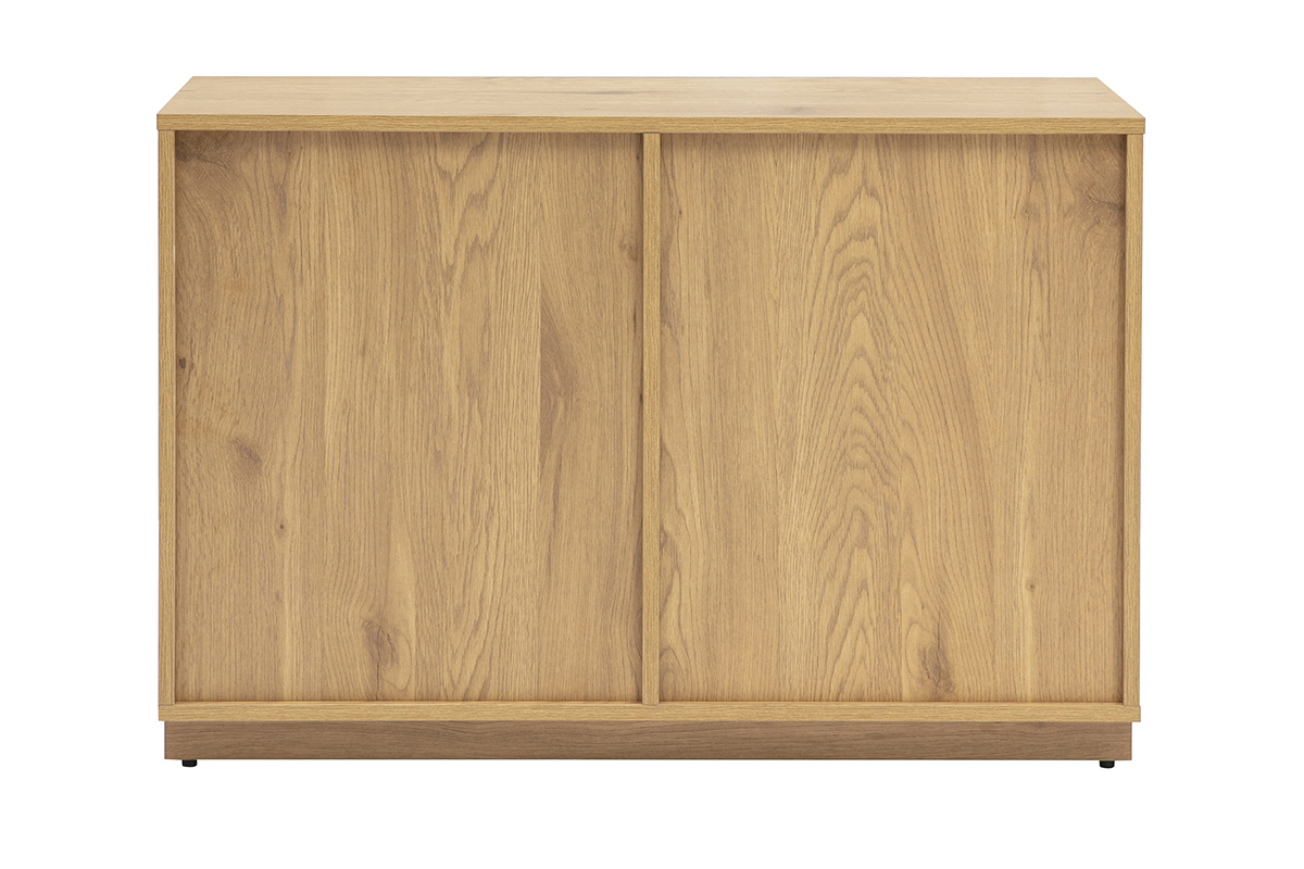 Niedriges Sideboard aus hellem Eichenholz, zwei T�ren, R�ckansicht.