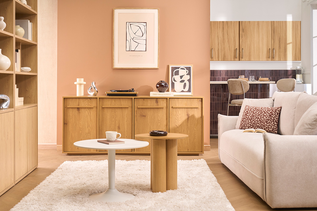 Buffet mit heller Holzoberfl�che Eiche 4 T�ren L180 cm LOTHAIRE