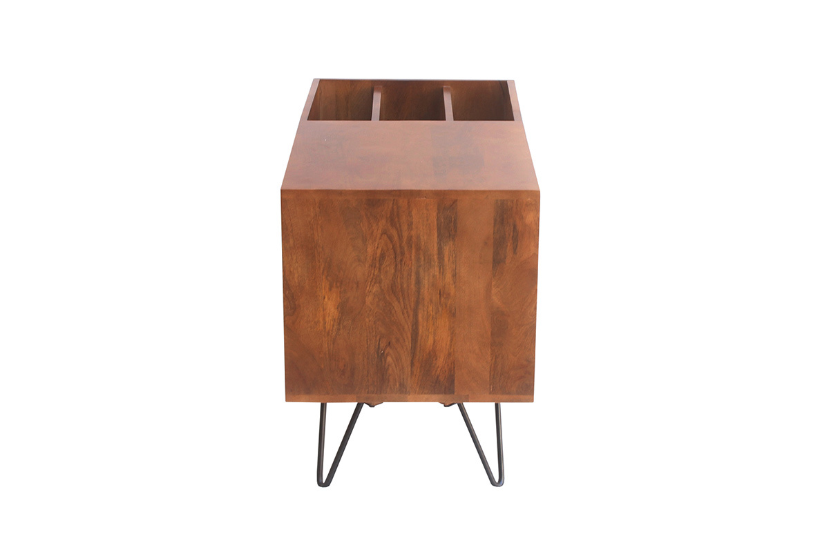Buffet zur Aufbewahrung von Vinyls aus massivem getntem Mangoholz und Metall L90 cm BOOGIE