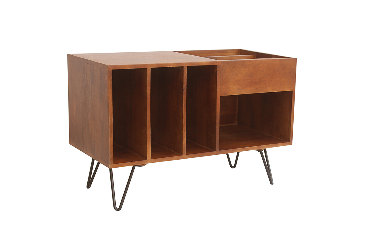 Buffet zur Aufbewahrung von Vinyls aus massivem getntem Mangoholz und Metall L90 cm BOOGIE