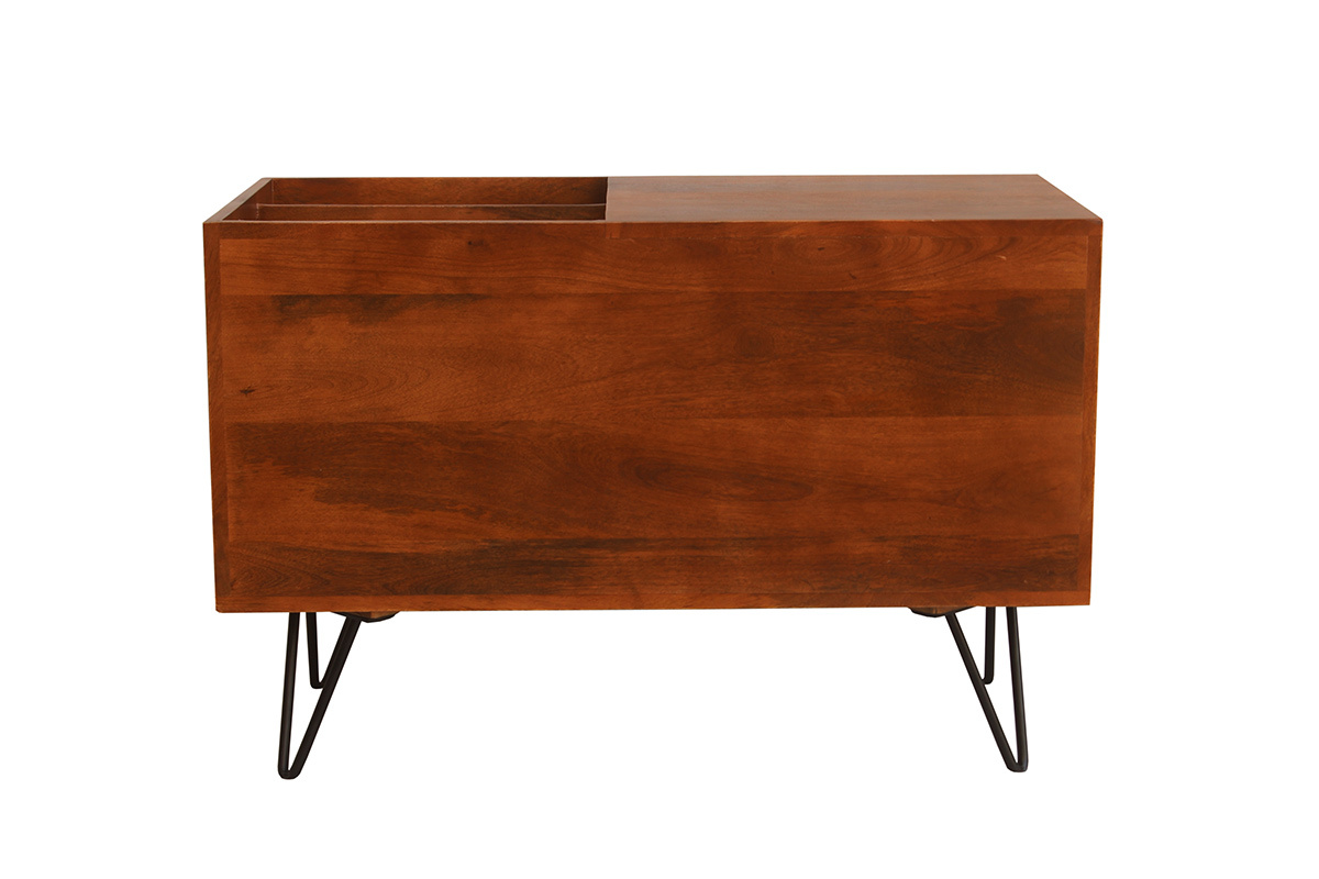 Buffet zur Aufbewahrung von Vinyls aus massivem getntem Mangoholz und Metall L90 cm BOOGIE