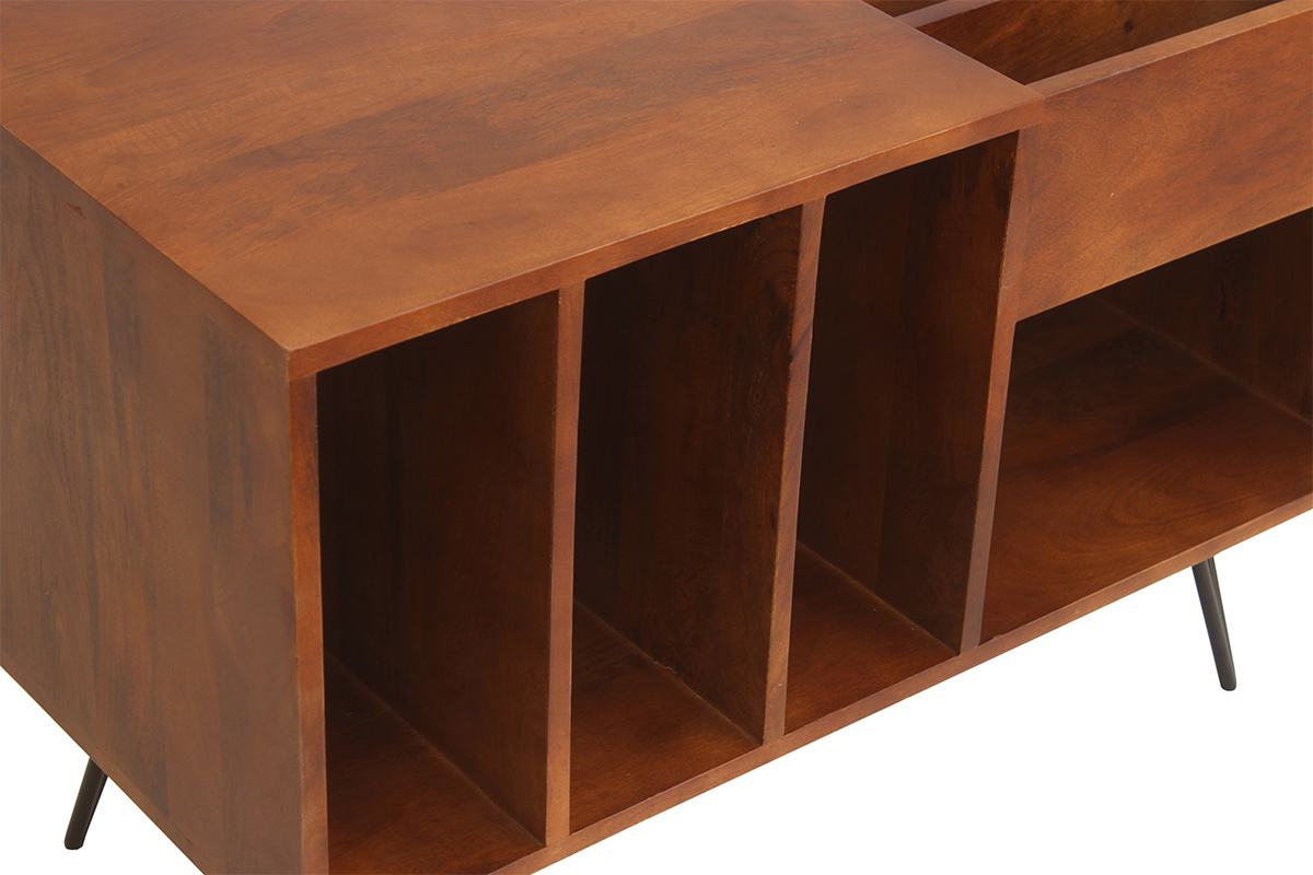 Buffet zur Aufbewahrung von Vinyls aus massivem getntem Mangoholz und Metall L90 cm BOOGIE