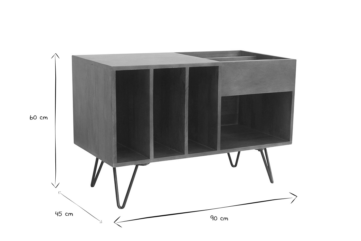 Buffet zur Aufbewahrung von Vinyls aus massivem getntem Mangoholz und Metall L90 cm BOOGIE