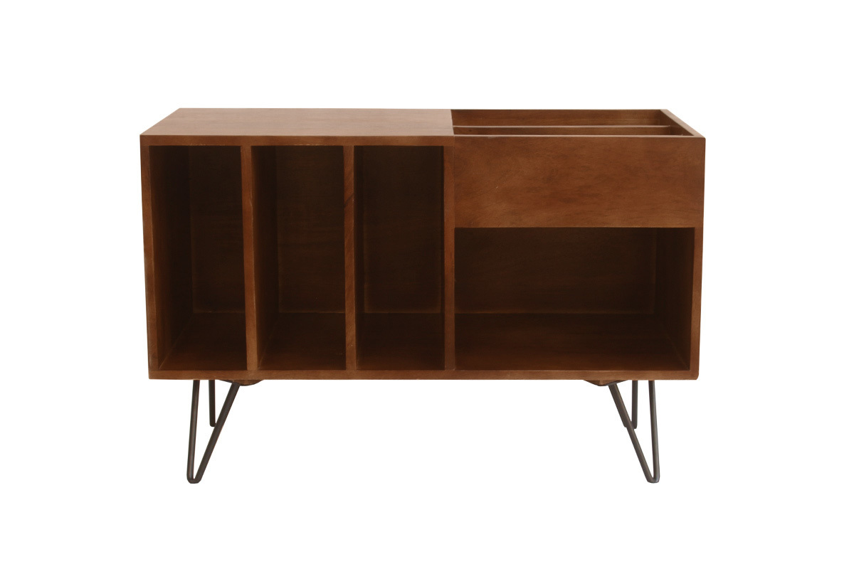 Buffet zur Aufbewahrung von Vinyls aus massivem getntem Mangoholz und Metall L90 cm BOOGIE