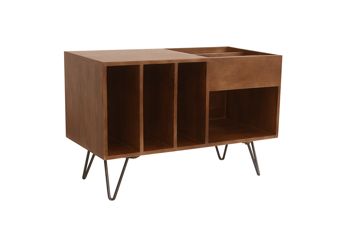 Buffet zur Aufbewahrung von Vinyls aus massivem getntem Mangoholz und Metall L90 cm BOOGIE