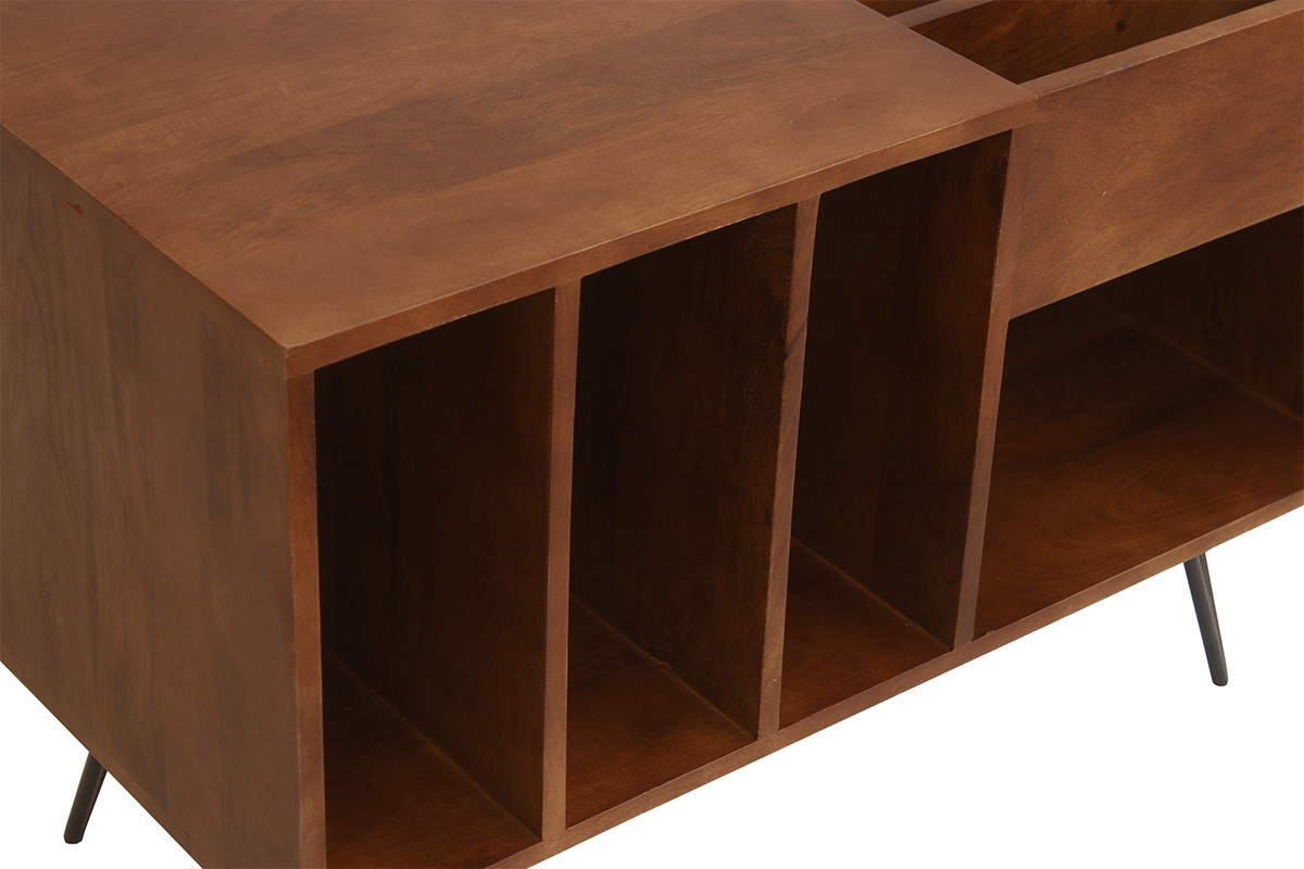 Buffet zur Aufbewahrung von Vinyls aus massivem getntem Mangoholz und Metall L90 cm BOOGIE