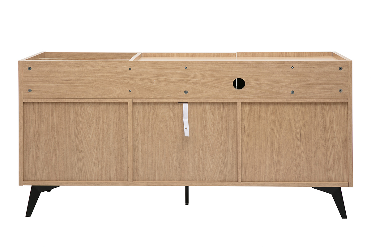 Buffet zur Aufbewahrung von Vinyls in hellem Eichenholzfinish mit schwarzem Metall L140 cm SEDA