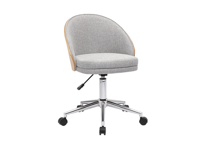 B&uuml;rostuhl auf Rollen in strukturiertem grauem Samtstoff-Effekt, hellem Holz und verchromtem Metall TUCSON