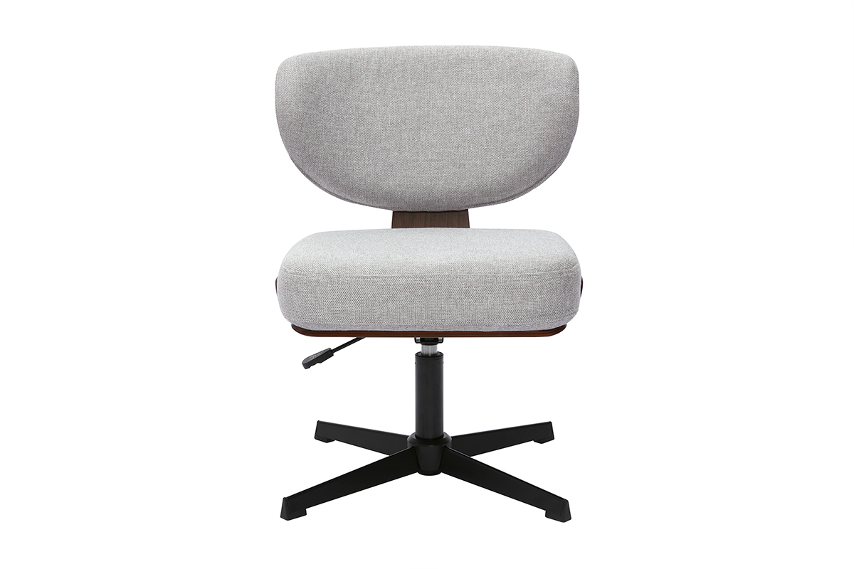 Grauer Brostuhl aus Samtstoff, Vorderansicht, mit schwarzem Sternfu.