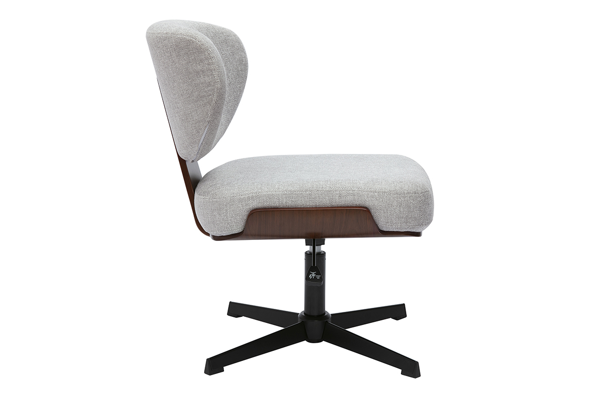 Brostuhl HANZ aus grauem Stoff und Walnussholz, Seitenansicht.