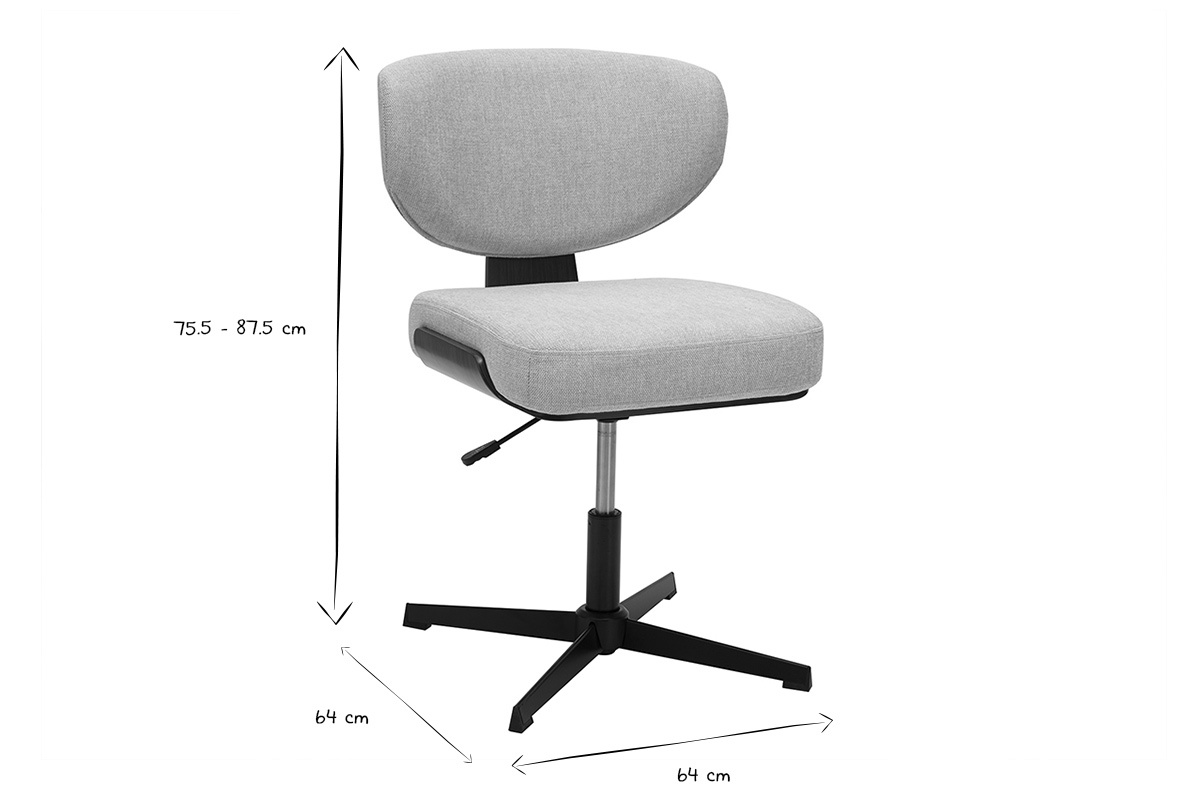Abmessungen des HANZ-B�rostuhls: 75,5 - 87,5 cm H�he, 64 cm Breite, in Schwarz und Wei�.