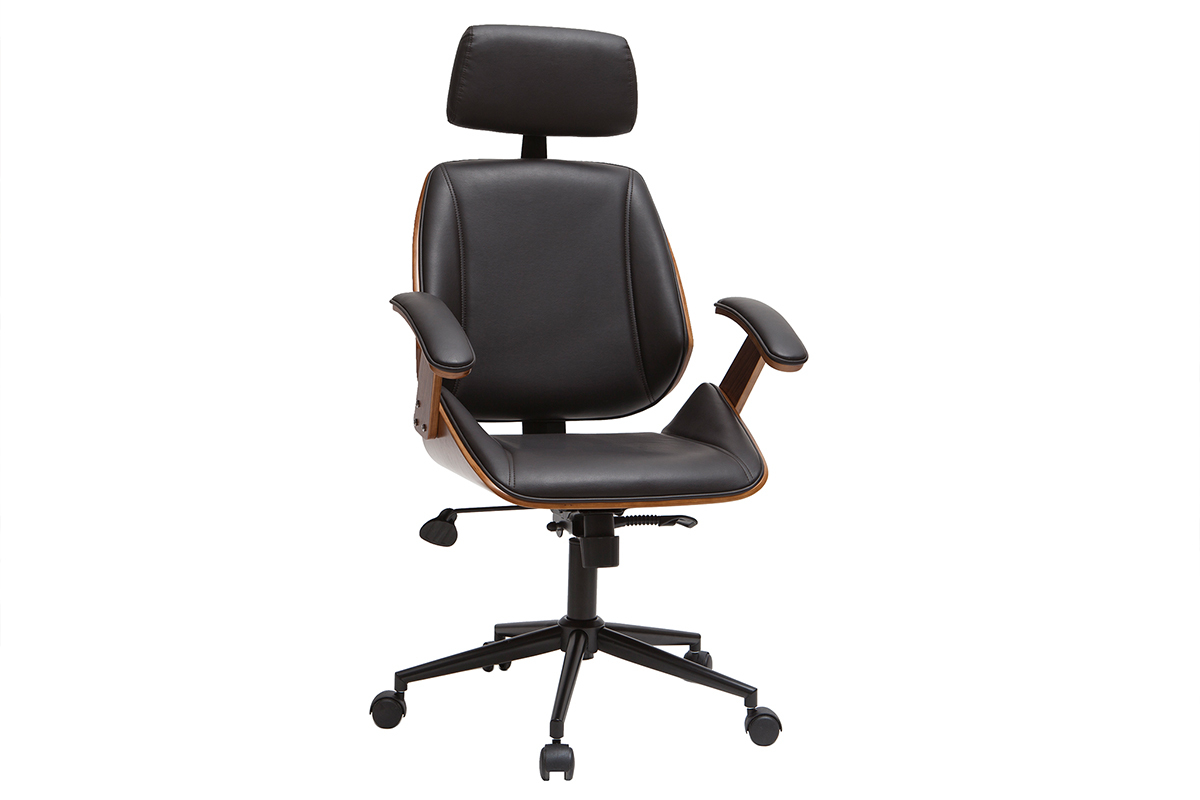 Brostuhl / Chefsessel schwarz und dunkles Holz MUSK