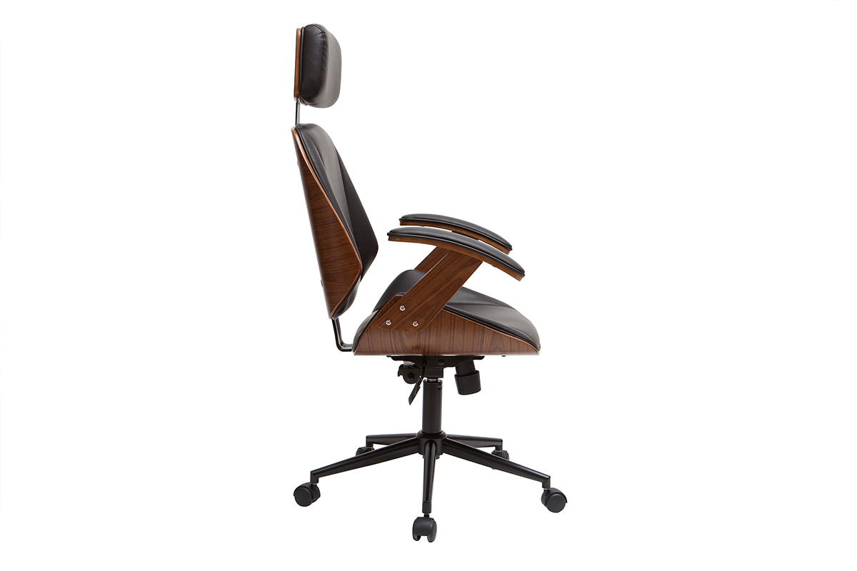 Brostuhl / Chefsessel schwarz und dunkles Holz MUSK