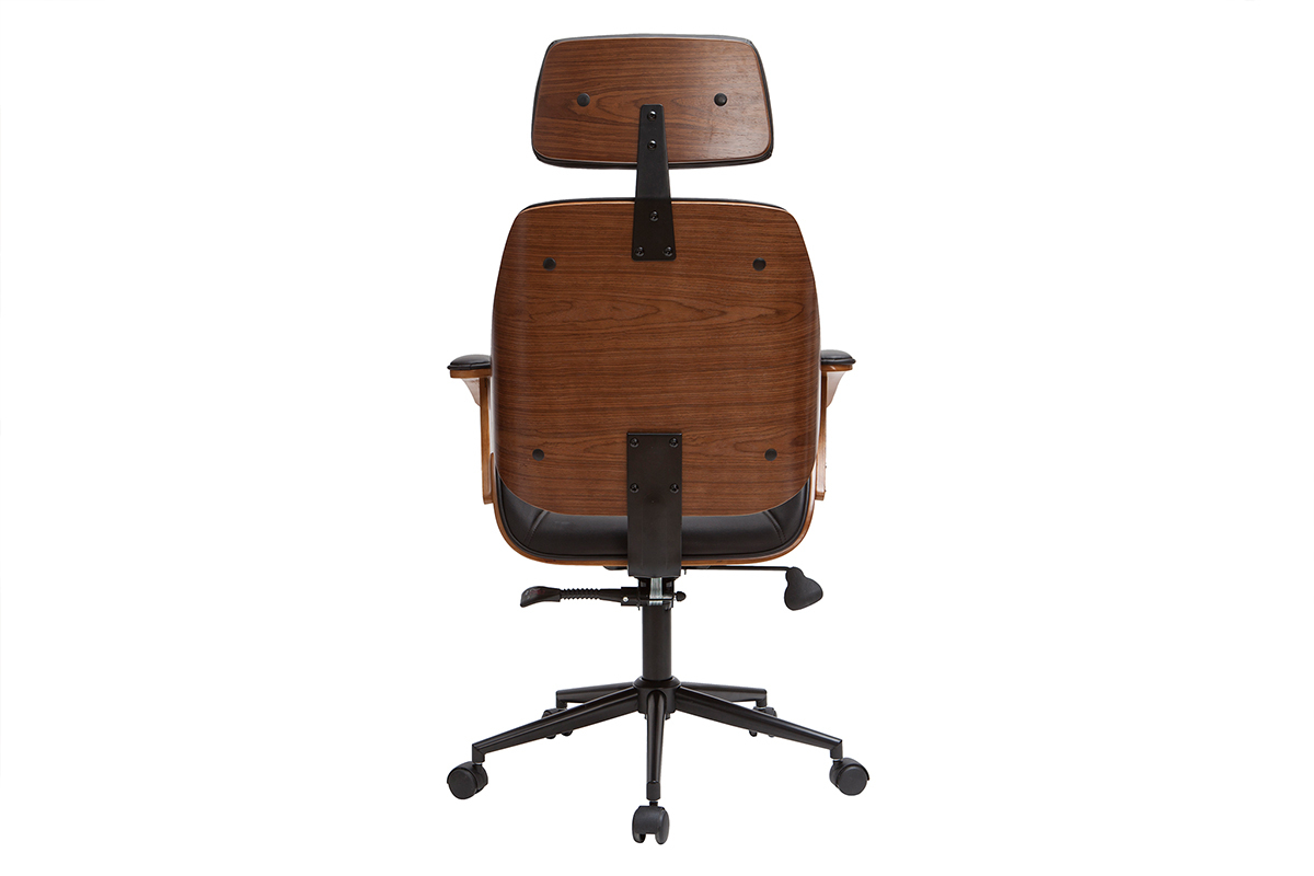 Brostuhl / Chefsessel schwarz und dunkles Holz MUSK