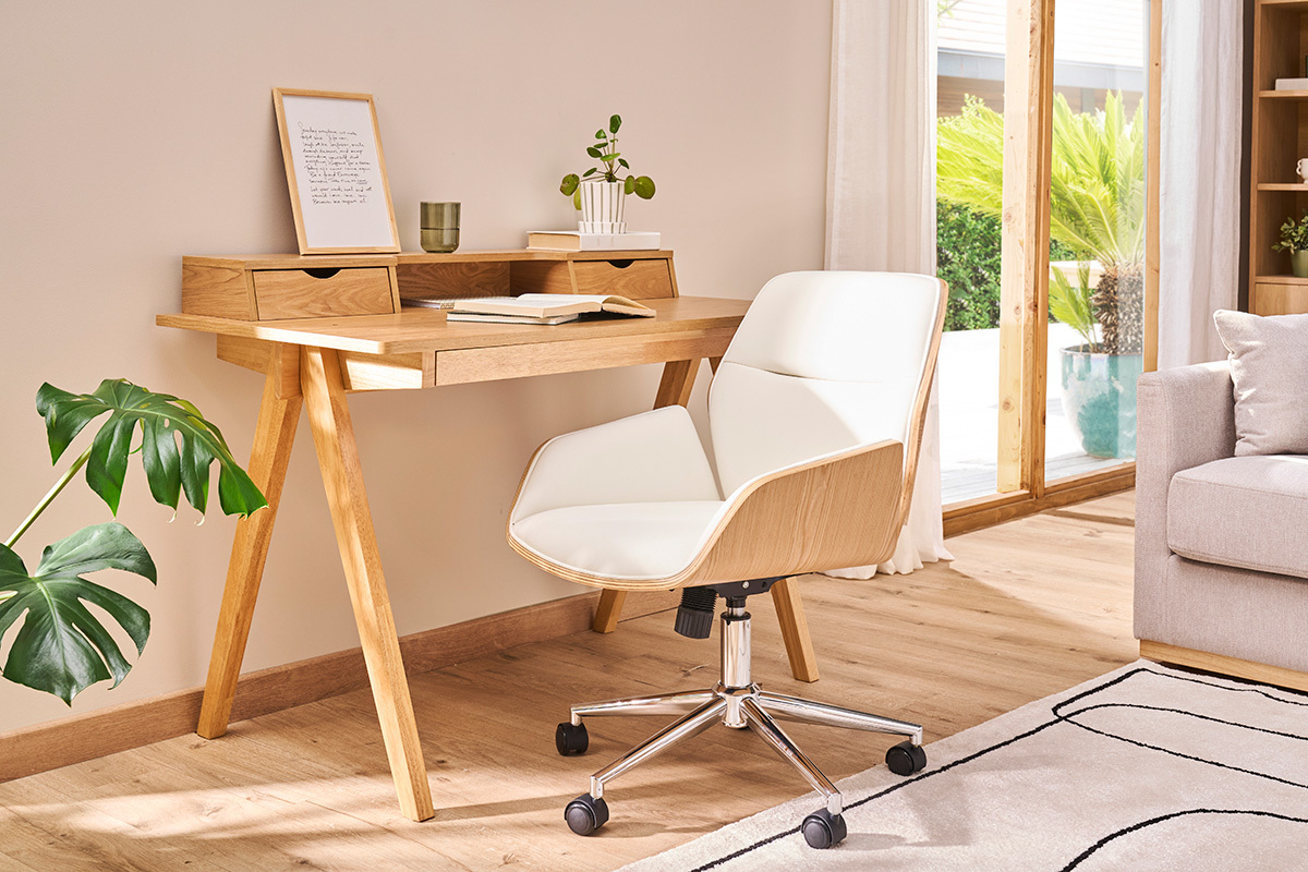 Brostuhl drehbar wei mit hellem Holz MARLOW