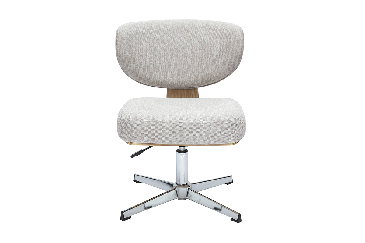 B�rostuhl HANZ in beige Stoff, Eichenholz und mit metallischem Sternfu�, Frontansicht.