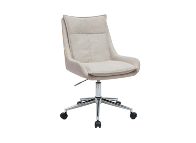 Bürostuhl mit Rollen aus beigem strukturiertem Samteffektstoff und verchromtem Metall BLAISE