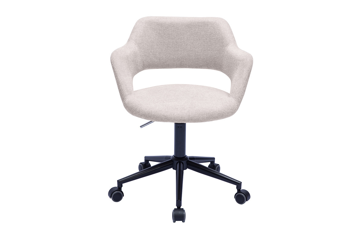 Brostuhl mit Rollen aus Design-Stoff in beigem samtigem Textureffekt und schwarzem Metall JESSY