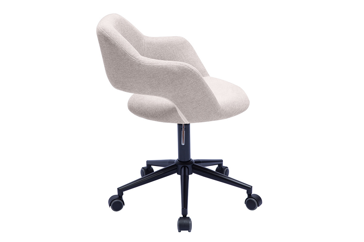 Brostuhl mit Rollen aus Design-Stoff in beigem samtigem Textureffekt und schwarzem Metall JESSY