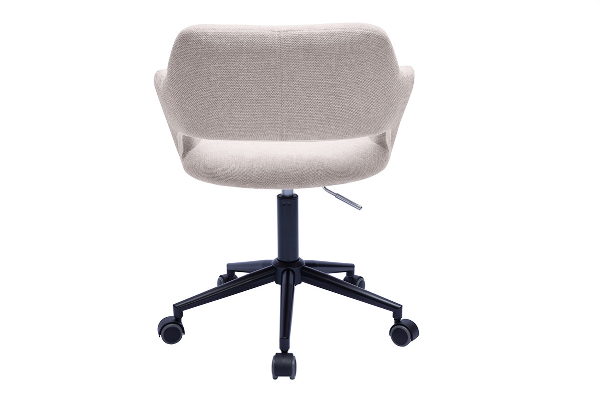 Brostuhl mit Rollen aus Design-Stoff in beigem samtigem Textureffekt und schwarzem Metall JESSY