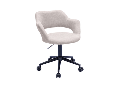 Bürostuhl mit Rollen aus Design-Stoff in beigem samtigem Textureffekt und schwarzem Metall JESSY