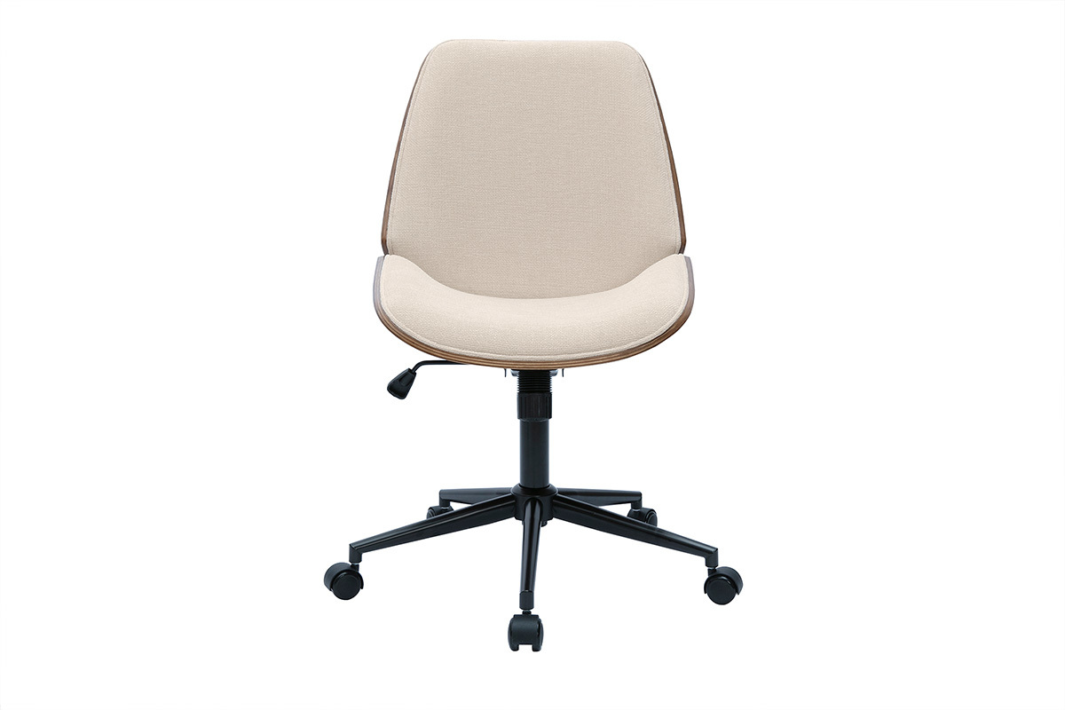 Brostuhl mit Rollen aus Holz und strukturiertem Samteffekt in Beige DOUGLAS