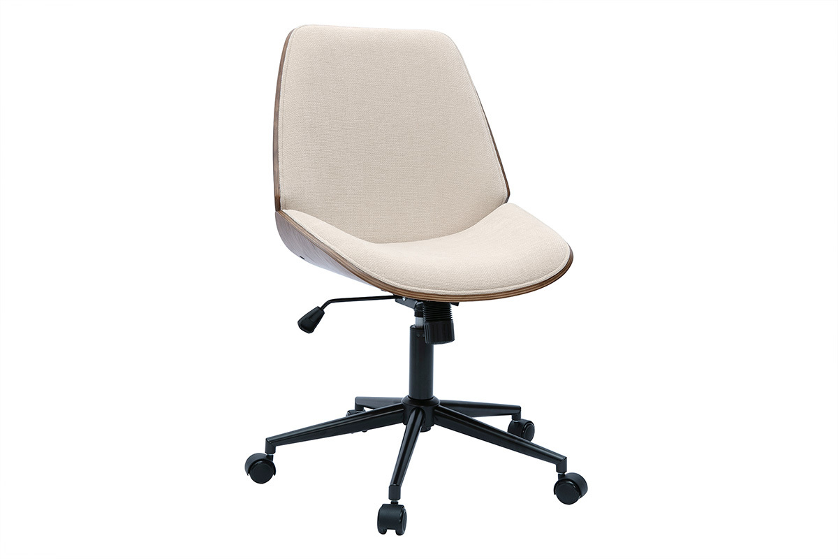 Brostuhl mit Rollen aus Holz und strukturiertem Samteffekt in Beige DOUGLAS