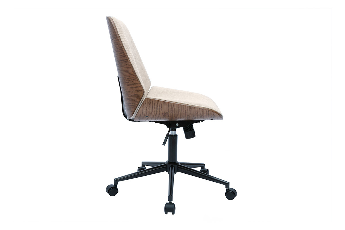 Brostuhl mit Rollen aus Holz und strukturiertem Samteffekt in Beige DOUGLAS