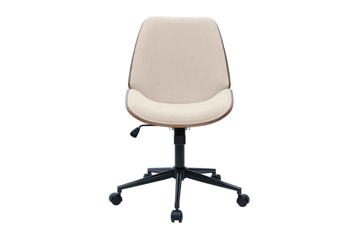 Brostuhl mit Rollen aus Holz und strukturiertem Samteffekt in Beige DOUGLAS