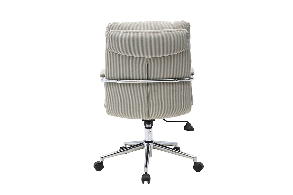 B�rostuhl MIRABEAU, taupefarbener Cord, R�ckansicht mit verchromtem Metallgestell und Rollen