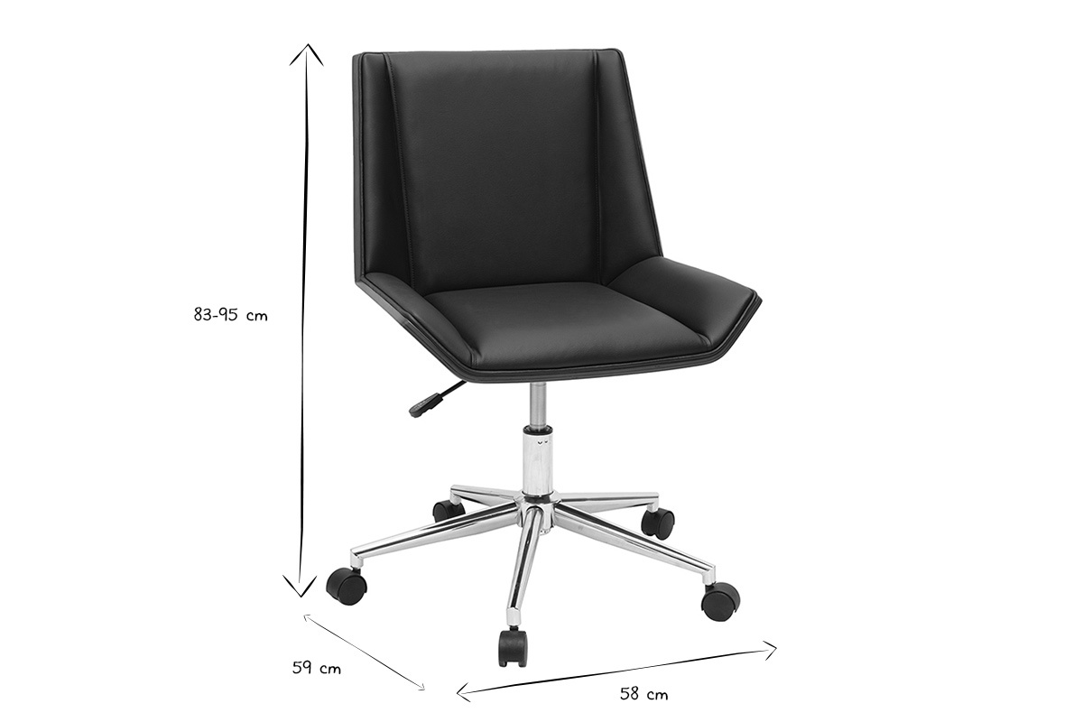 Abmessungen des schwarzen Design-B�rostuhls, 83-95x58x59 cm, Vorderansicht.