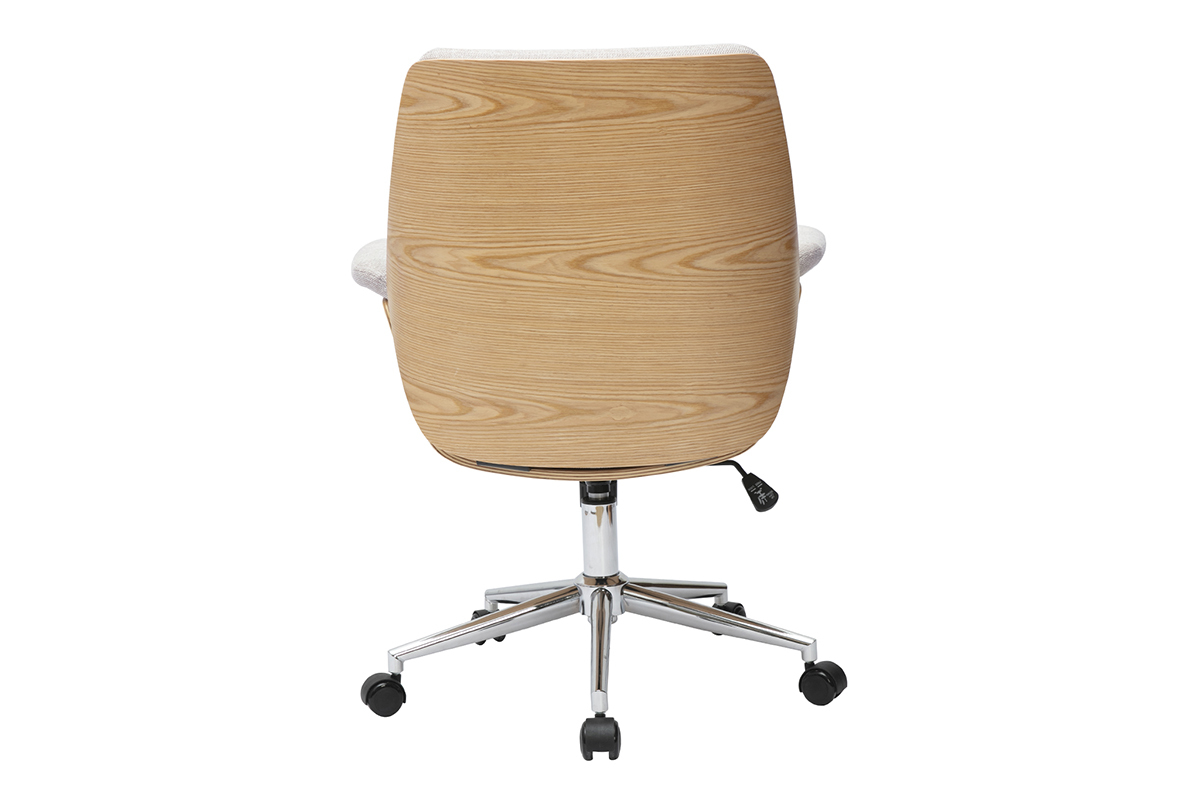 B�rostuhl HELIOS R�ckansicht, helles Holz, verchromtes Metall, Rollen.