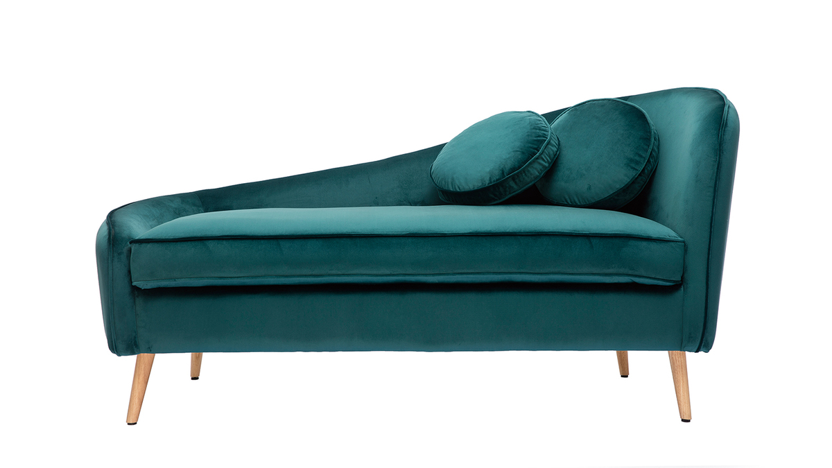 Chaiselongue aus blau-grünem Samt ICARE 160 cm