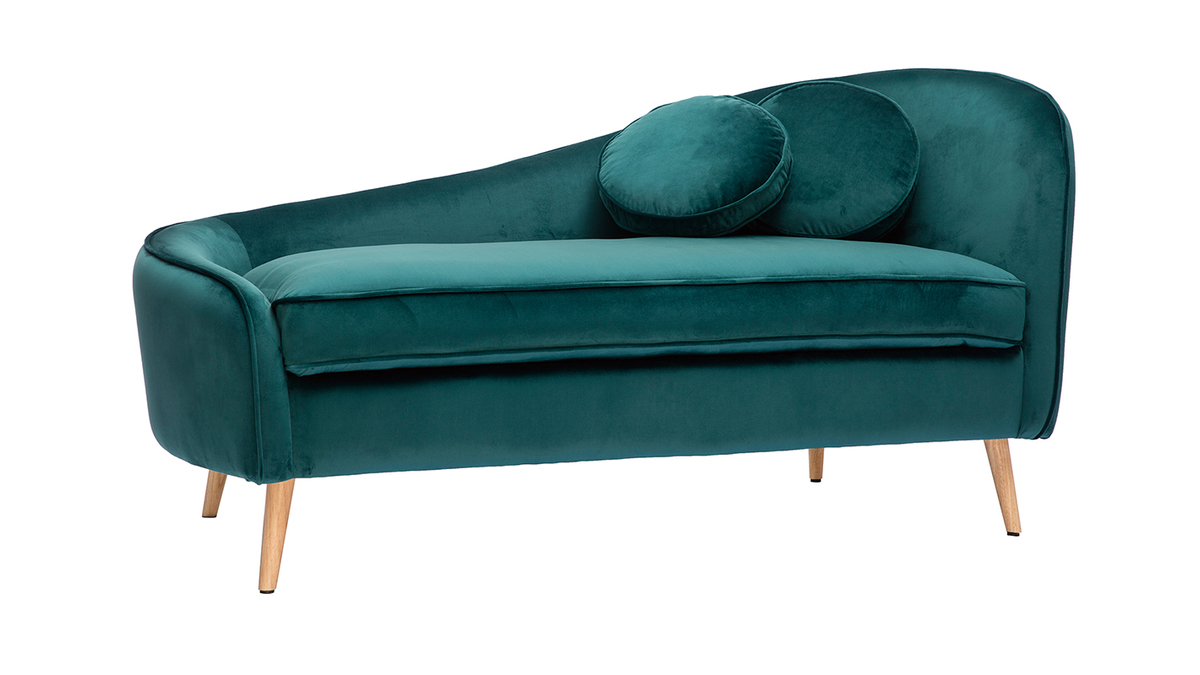 Chaiselongue aus blau-grnem Samt ICARE 160 cm