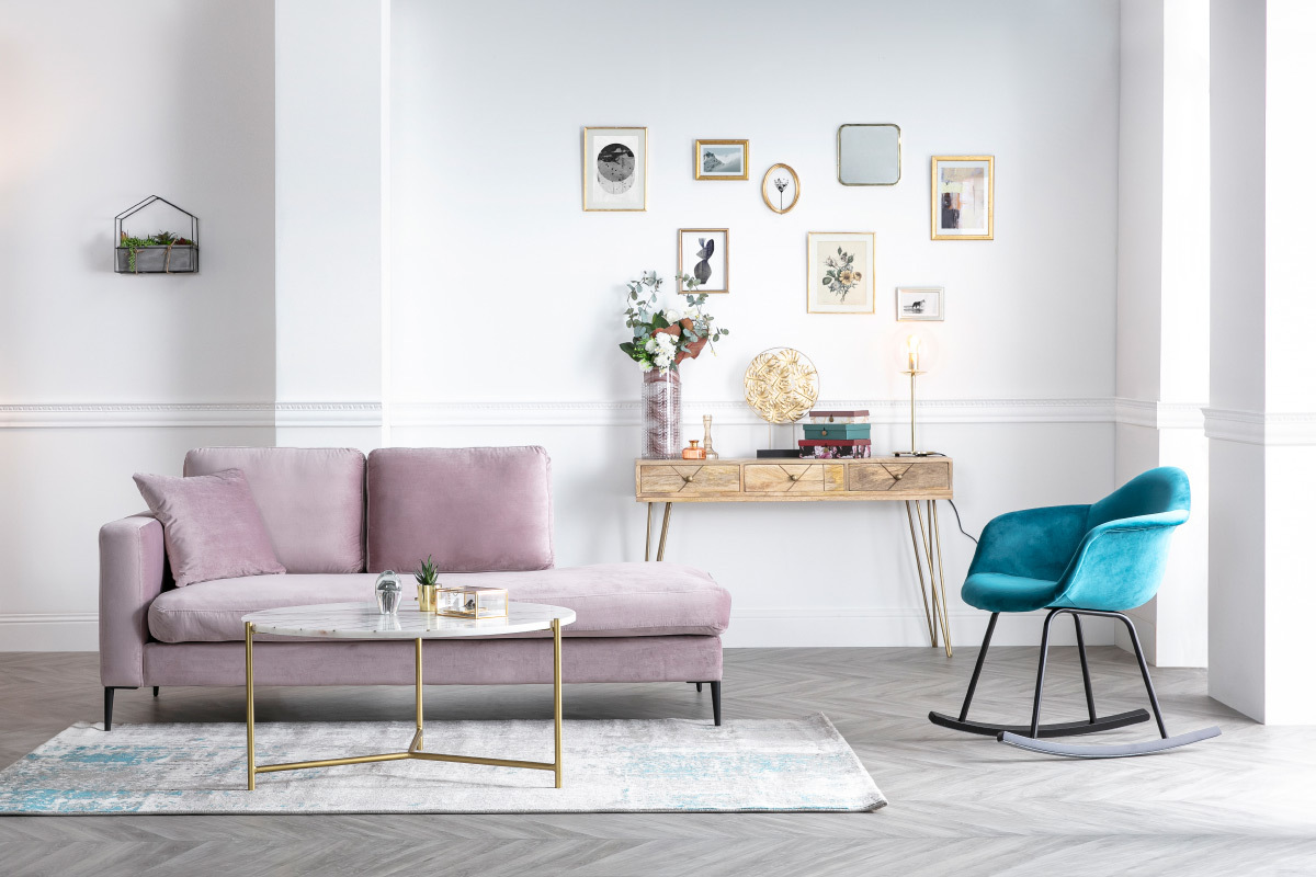 Chaiselongue aus Velours blau COZY - Miliboo &