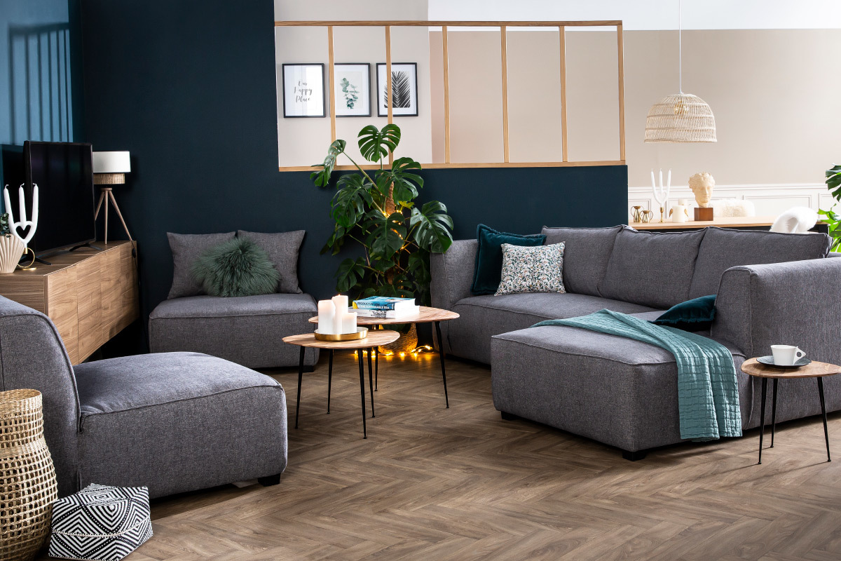 Chaiselongue gerade in beigem Bezug - PLURIEL