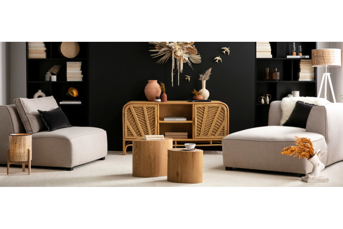 Chaiselongue gerade in beigem Bezug - PLURIEL