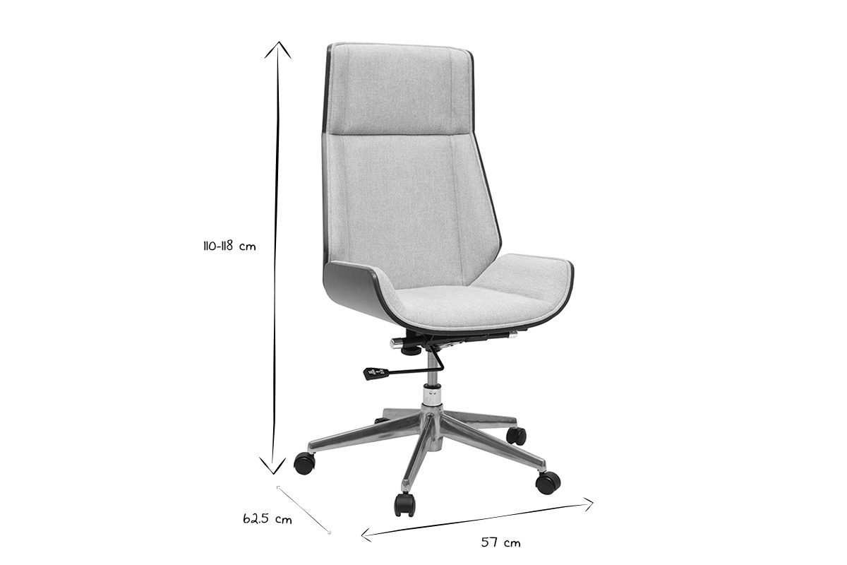 B�rostuhl mit Abmessungen 110-118 cm H�he, 62,5 cm Breite, 57 cm Tiefe in Schwarz und Wei�.