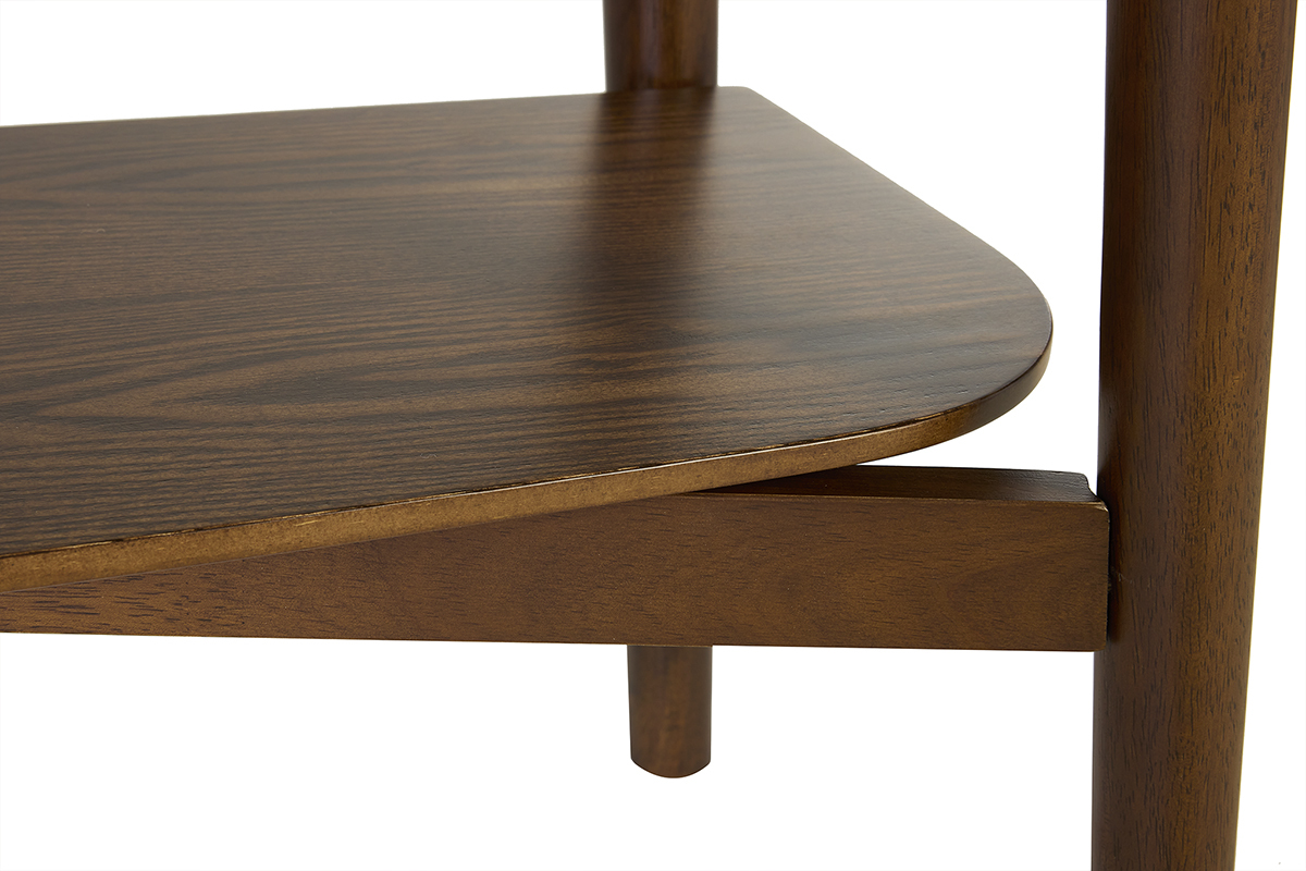 Detail der Konsole aus dunkel gebeiztem Holz CENDY mit abgerundeten Kanten der Tischplatte.